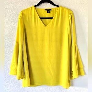 Alfani Blouse Women 14P Olive Green Flare Layered Sleeve Flowy Colorful …